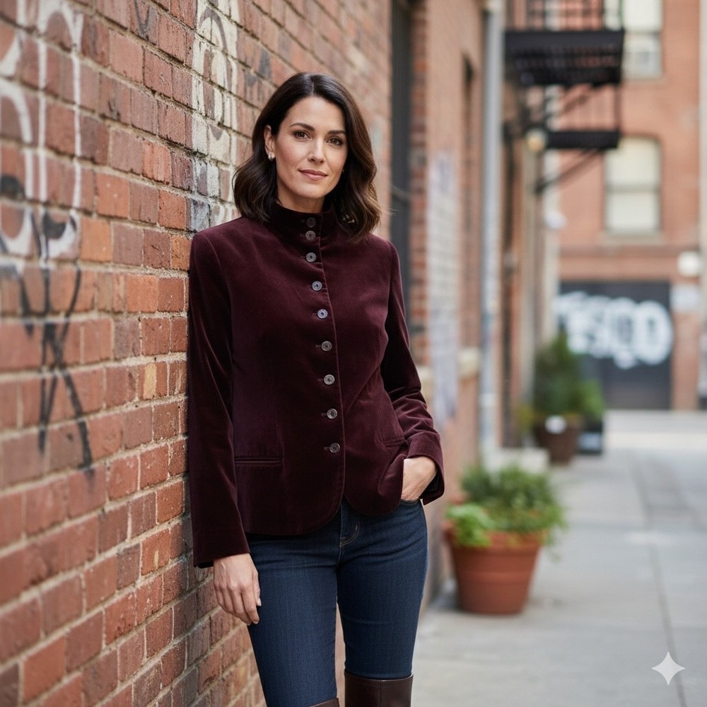 VTG Ralph Lauren Velvet High‎ Neck Riding Burgundy Jacket Military Blazer 16